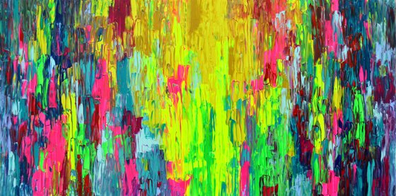 160x80x4 cm Large Ready to Hang Abstract Painting - XXXL Huge Colourful Modern Abstract Big Painting, Large Colorful Painting - Ready to Hang, Hotel and Restaurant Wall Decoration, Happy Gypsy Girl Dancing in the Night