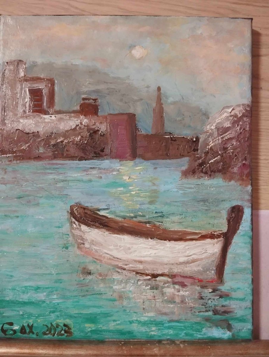Impressionistic Landscape Oil Painting By Leo Baxiner, 9 X 12", Boat, Original Artwork