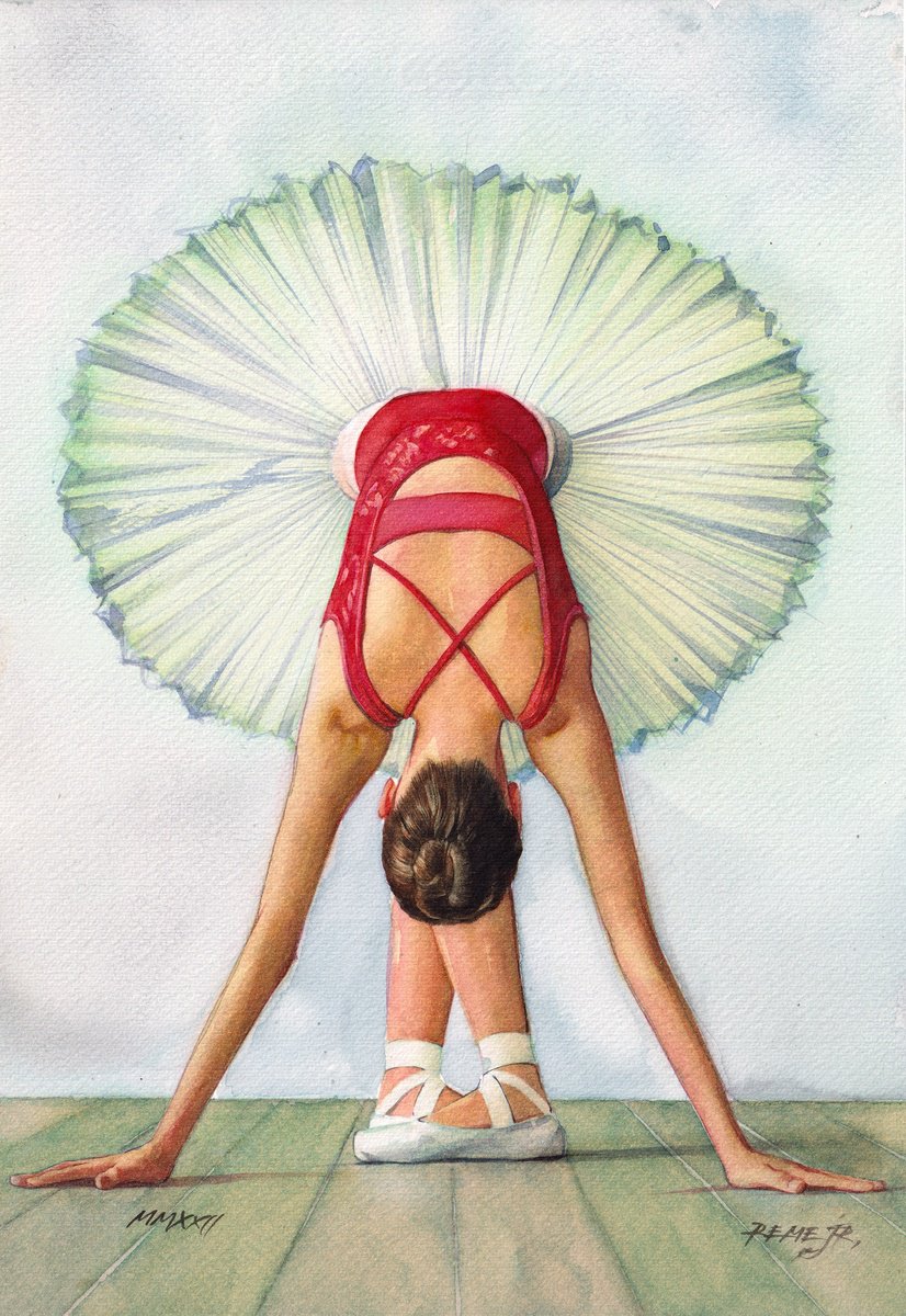 Impressionistic Portrait Watercolour By Reme Jr., 10 X 14", Ballet Dancer Dxxv, Original Artwork
