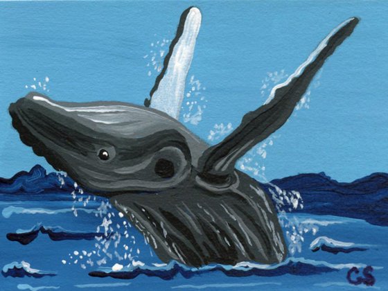 ACEO ATC Original Miniature Painting Humpback Whale Marine Wildlife Art-Carla Smale