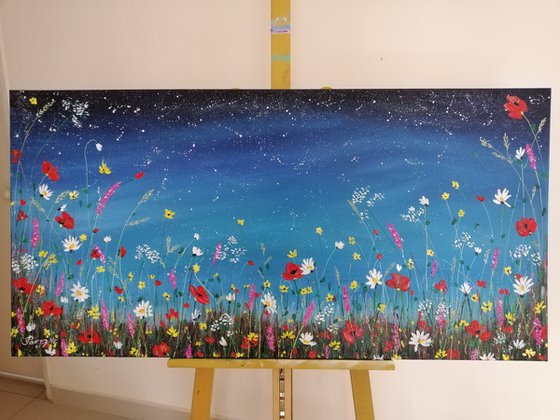 Meadow garden in starry blue night - Pooja Verma