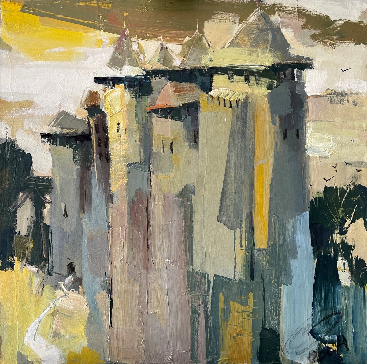 Impressionistic Cityscapes Oil Painting By Igor Yuryev, 22 X 22, Stronghold, Original Artwork