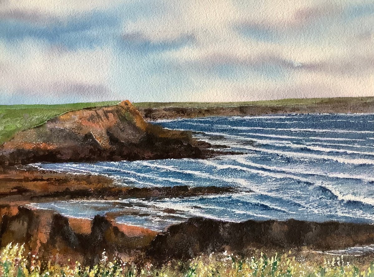 Impressionistic Landscape Watercolour By Darren Carey, 15 X 11, Bude, Cornwall, Original Artwork