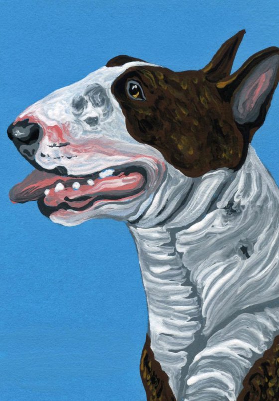 ACEO ATC Original Painting Bull Terrier Pet Dog Art-Carla Smale