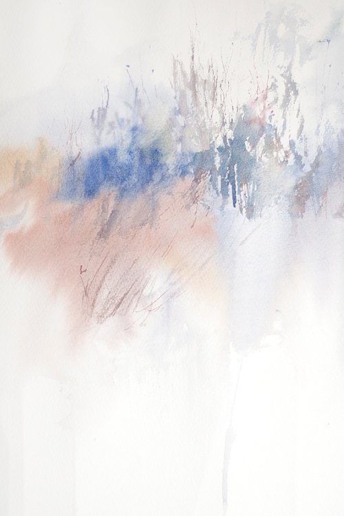 Winter forest. Abstraction. Frost and mist. Original watercolor, interior detail snow medium size painting by Sasha Romm