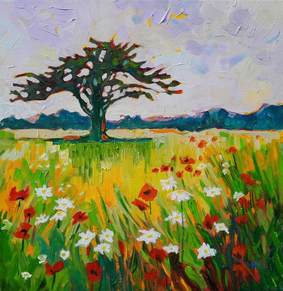 Poppies, Daisies, Tree