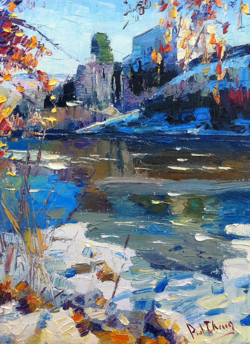 Impressionistic Landscape Oil Painting By Paul Cheng, 12 X 16", Winter In Reno Nv, Original Artwork