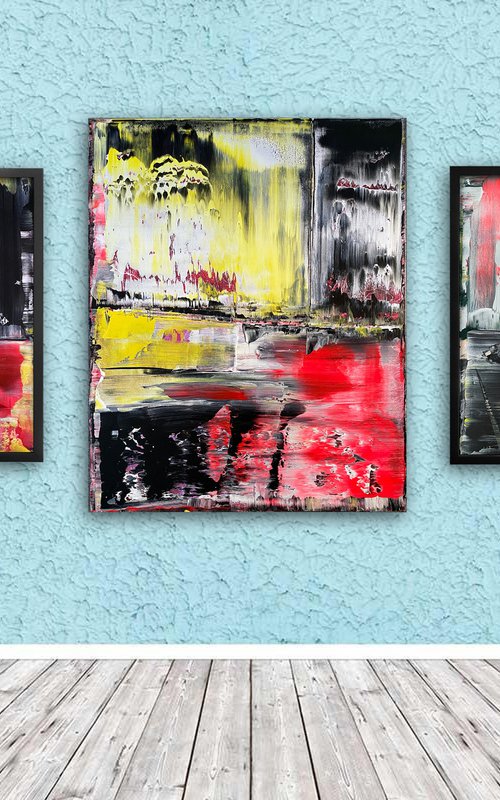 "The Reckoning" - Save As A Series - Original PMS Large Abstract Triptych Acrylic Paintings On Plexiglass and Gallery Wrap Canvas, Framed - 80" x 35" by Preston M. Smith (PMS)