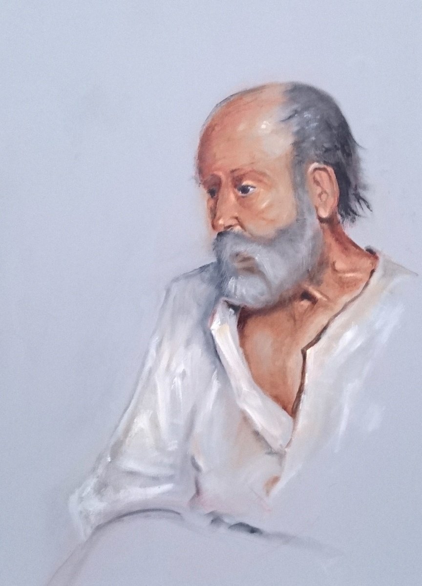 Impressionistic Portrait Oil Painting By Alan Harris, 14 X 21, The Hermit, Original Artwork