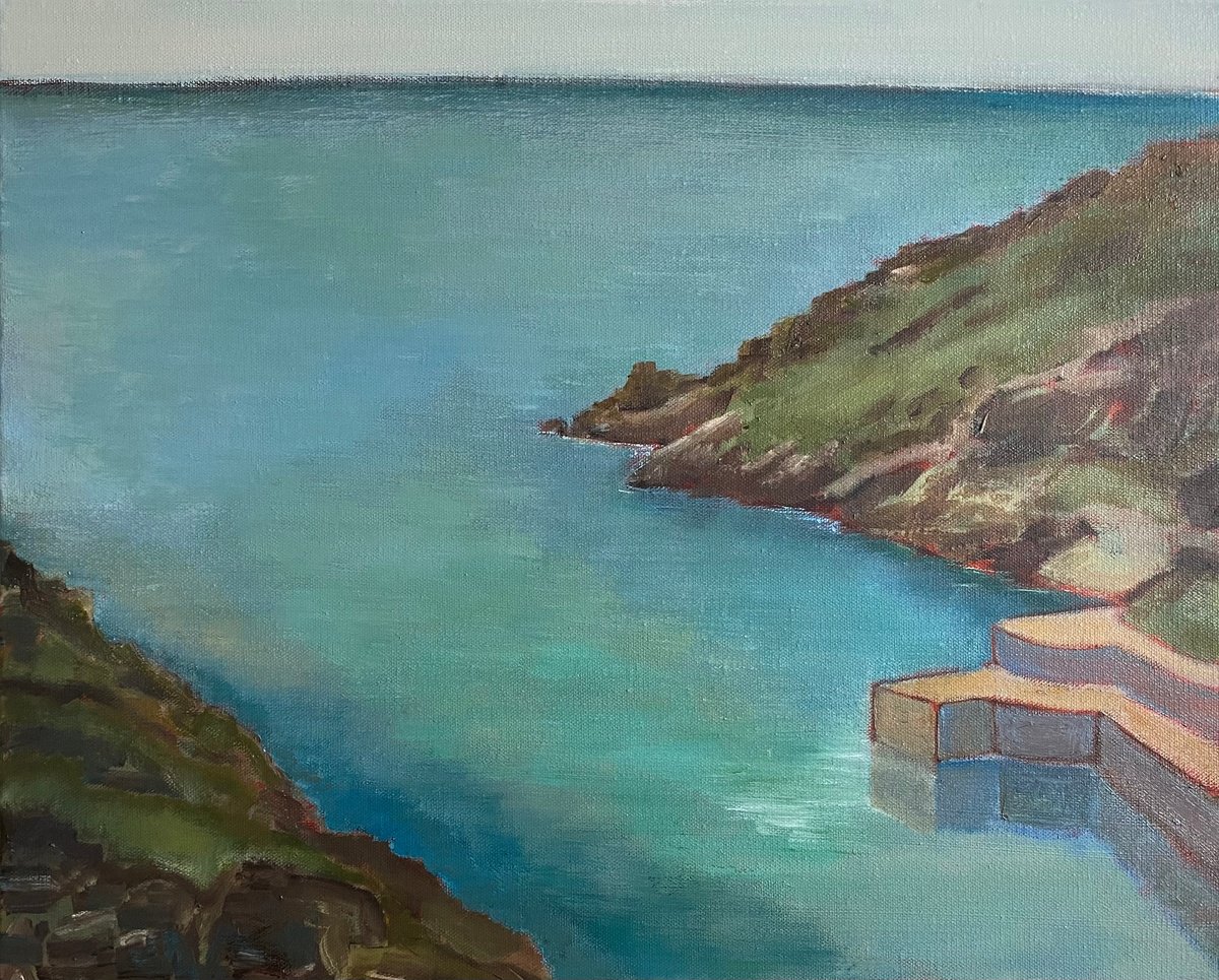 Impressionistic Landscape Oil Painting By Nigel Sharman, 22 X 18", Lamorna Cove, Original Artwork
