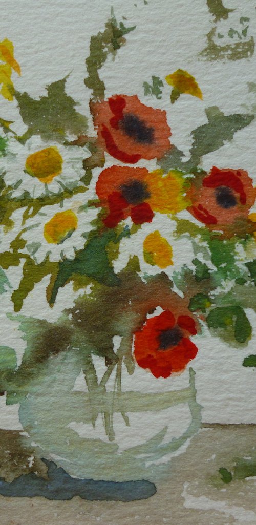 still life with poppies and daisies by Maire Flanagan