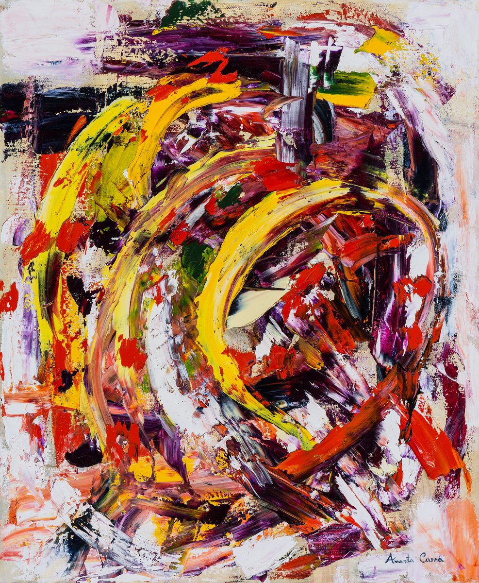 Abstract Oil Painting By Assunta Cassa, 20 X 24, Luci Nel Caos, Original Artwork