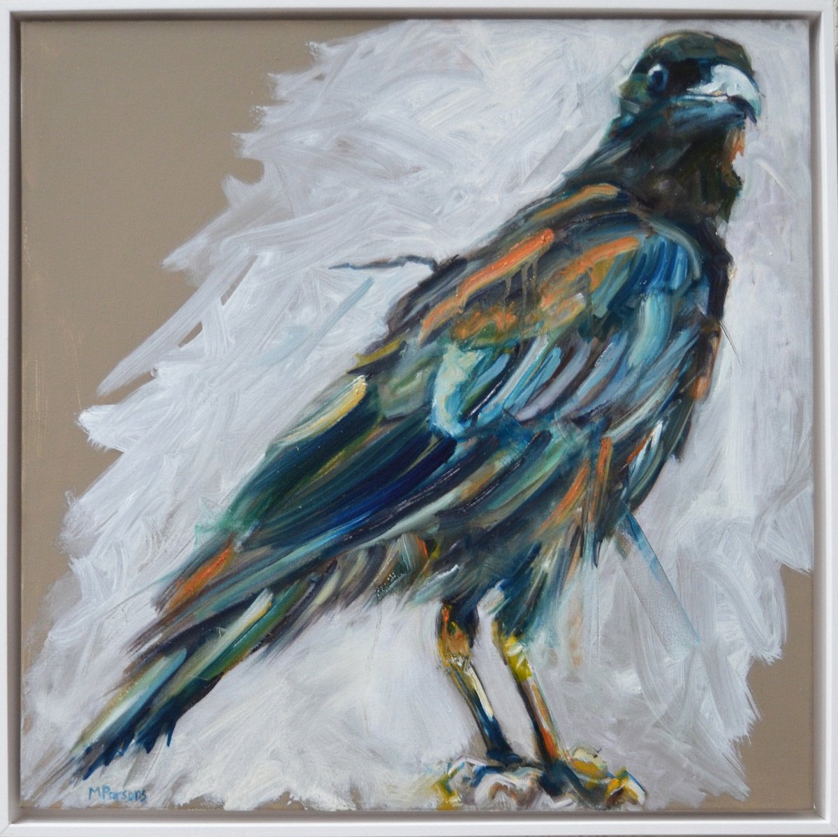 Expressive Animal Oil Painting By Michelle Parsons, 25 X 25", Square Crow, Original Artwork