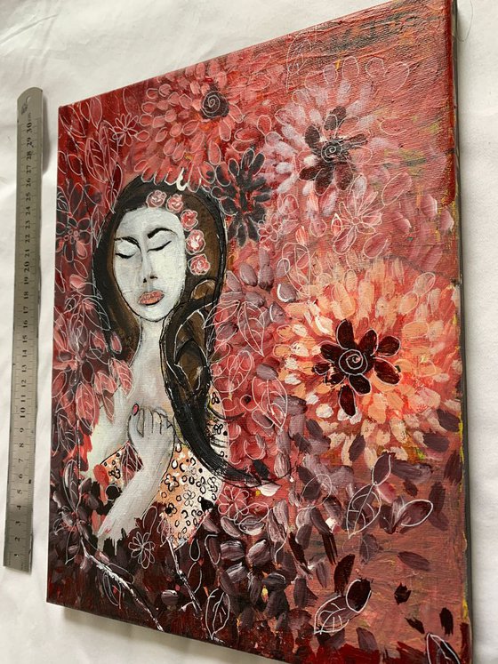 East Asian Portrait Woman Acrylic Painting Oriental Inspired Beautiful Gift Ideas Artfinder Wall Decor Artwork on Canvas Paintings Wall Art