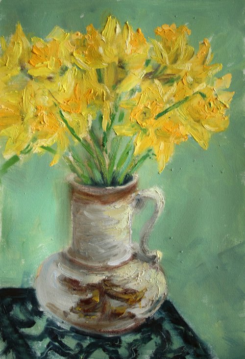 Daffodils in a vase / 11 x 16 inch /  ORIGINAL PAINTING by Salana Art Gallery