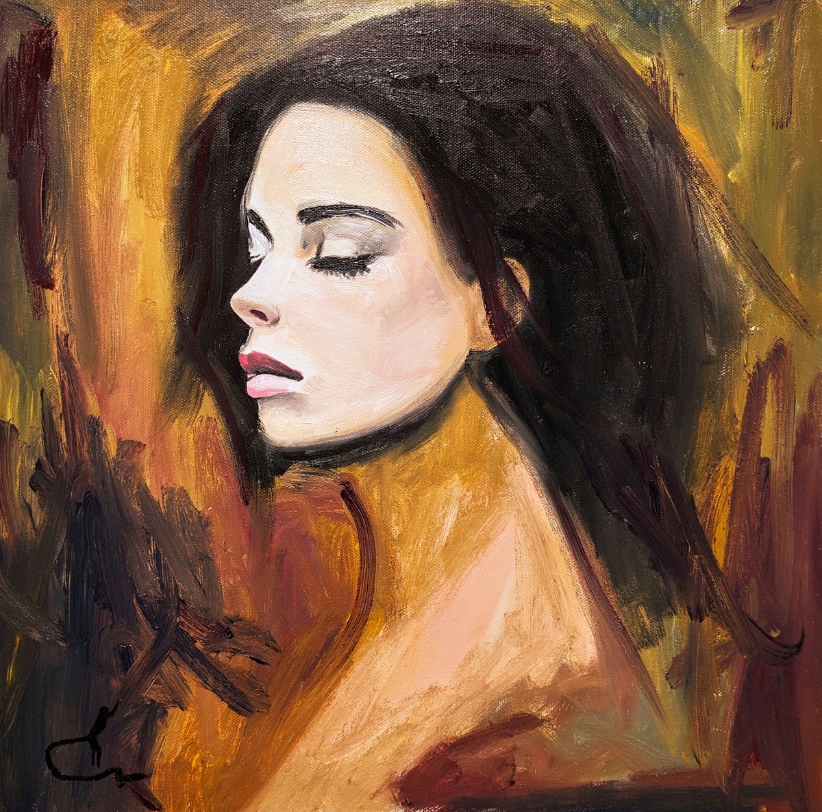 Urban And Pop Portrait Oil Painting By Valera Hrishanin, 16 X 16", Woman, Original Artwork