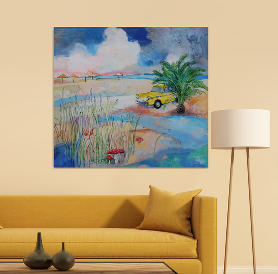 Сhecker. Mushrooms. Beach