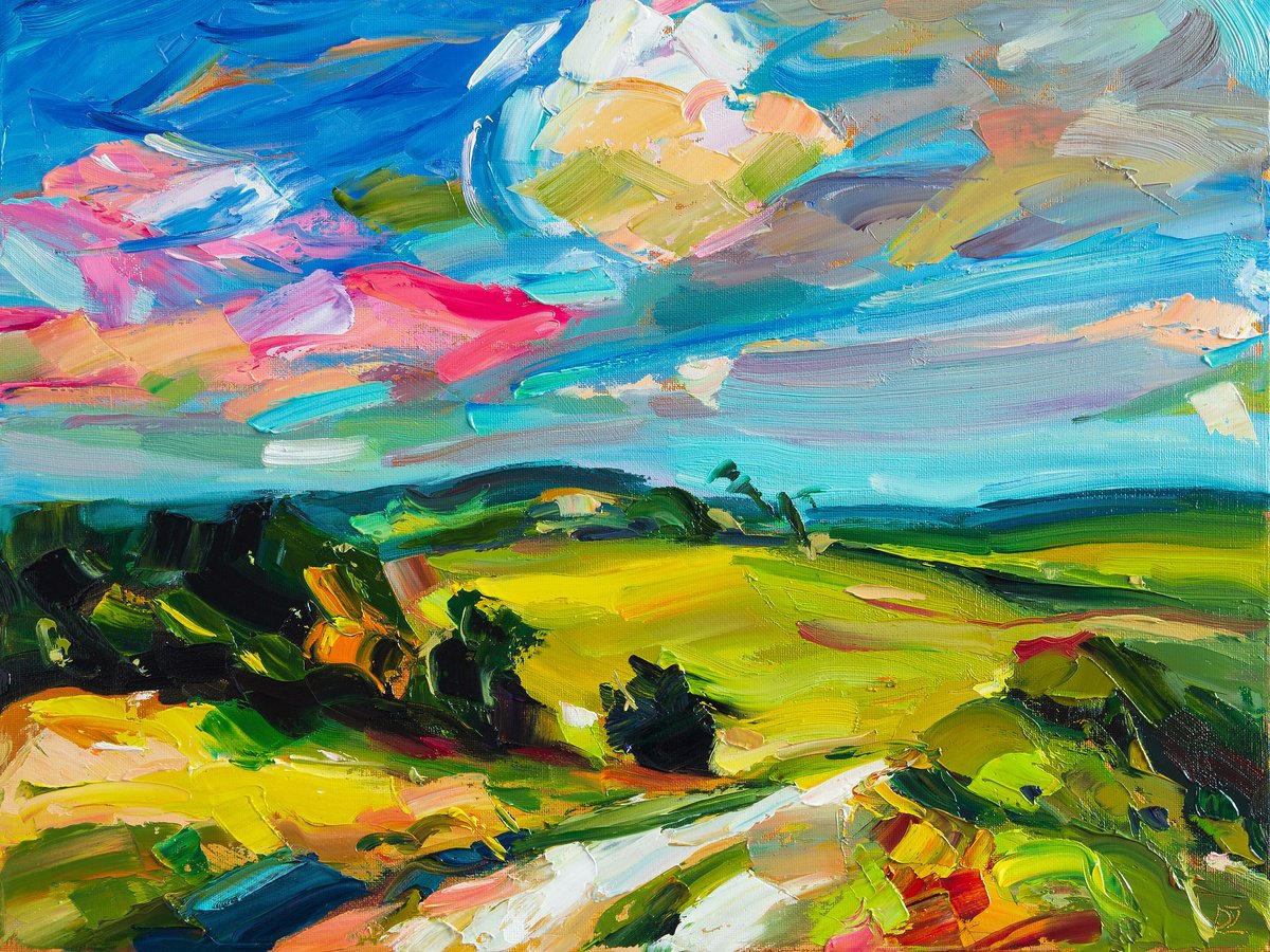 Impressionistic Landscape Oil Painting By Daria Zavadenko, 16 X 12, Where The Sky Blooms, Original Artwork
