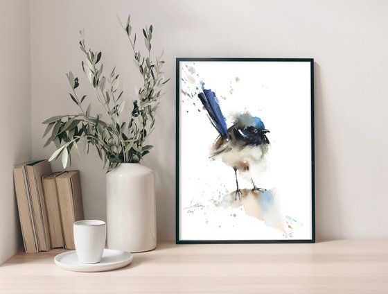 Fairy Wren Bird Watercolor Painting