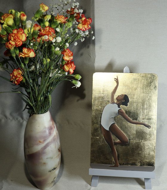 Defying Gravity , 24K Gold Leaf, Contemporary Ballet, Dancer on Pointe, Ballet Oil Painting, Ballerina, Framed Art