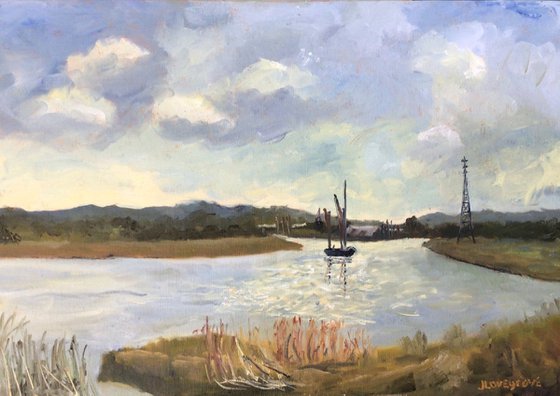 Oare creek, north Kent. An original plein air coastal painting