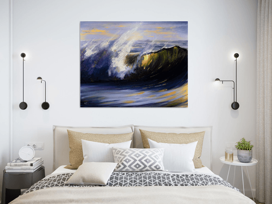 Golden Glass Wave. Seascape painting