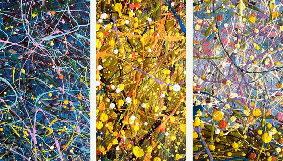 Yellow tree abstraction Modern blue yellow painting Sun Autumn art