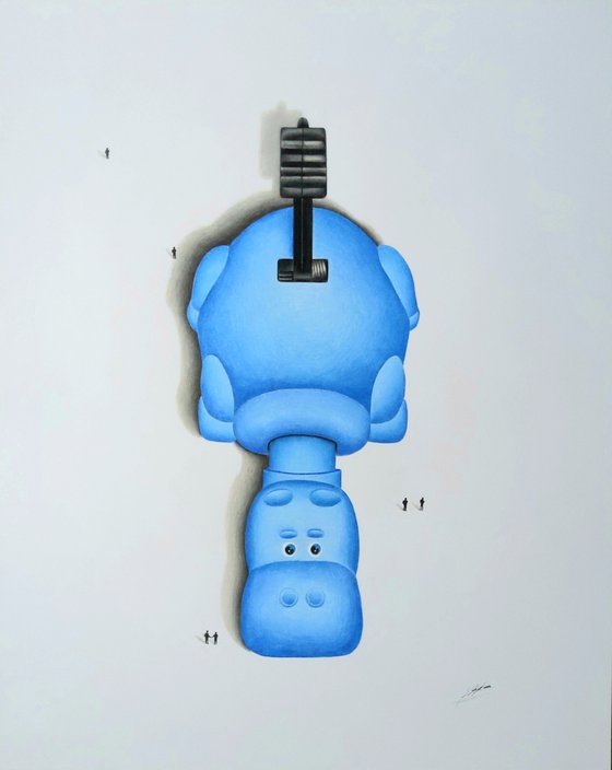 Hippo a pencil drawing (Blue)
