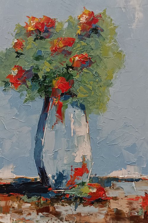 Modern still life painting. Flowers in vase by Marinko Šaric