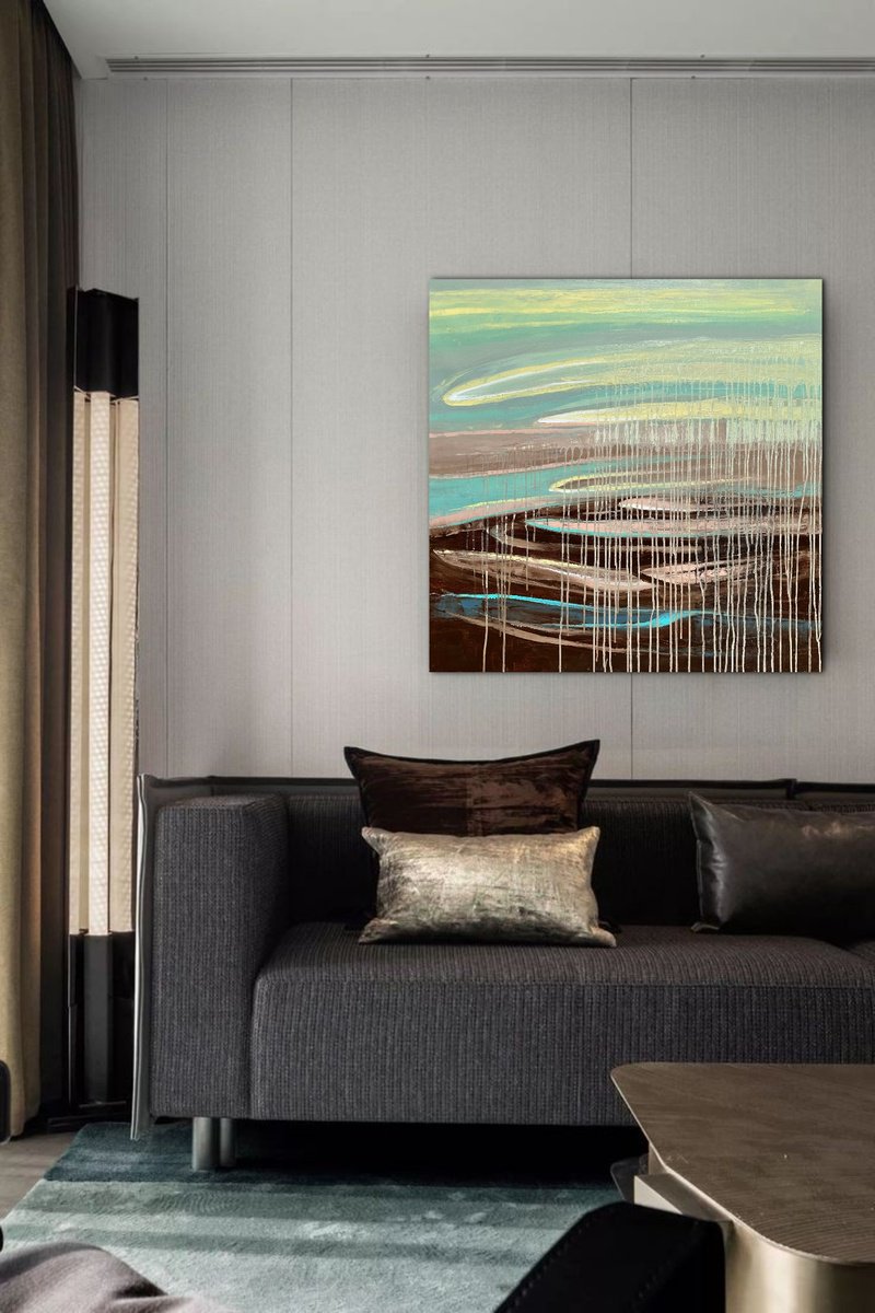 Abstract Oil Painting By Tigran Mamikonyan, 35 X 35", After Rain Vi 90i?90Cm, Original Artwork