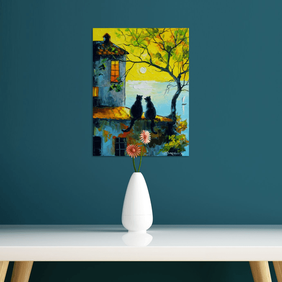 Cats Watching the Sunset Together