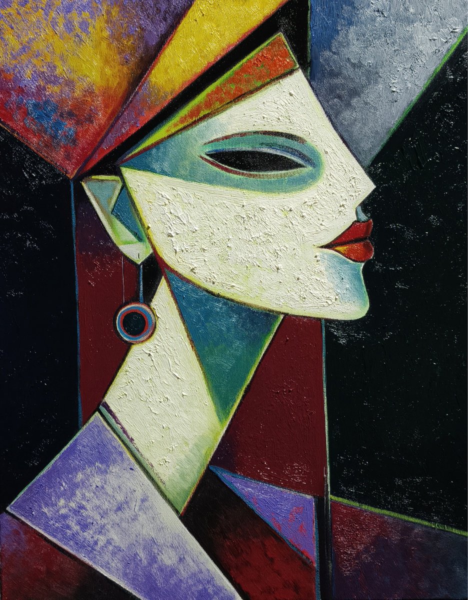 Geometric Oil Painting , Cubist Profile By Artrun Asatrian, 16 X 20, Artwork For Sale On Artfinder