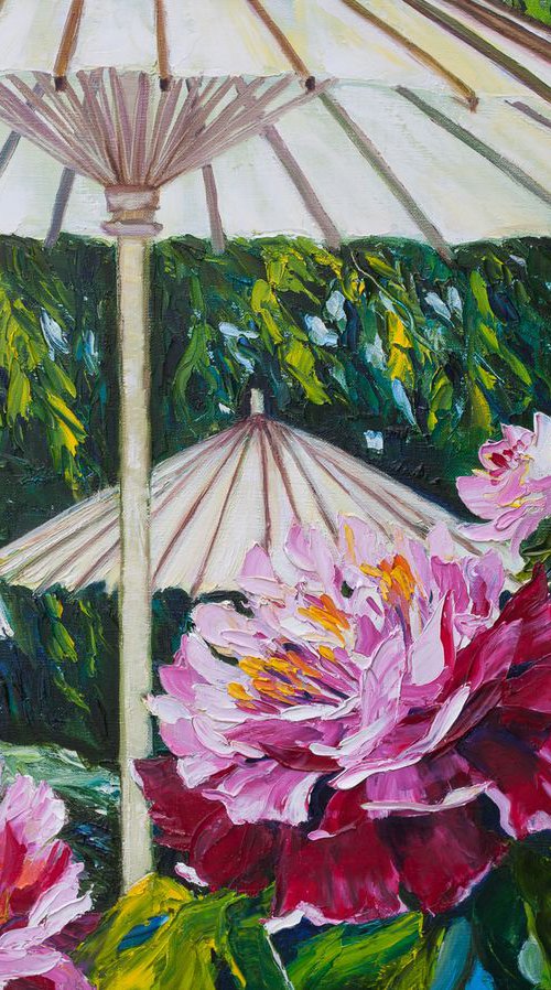 Japanese garden. Umbrellas for Peonies by Liudmila Pisliakova