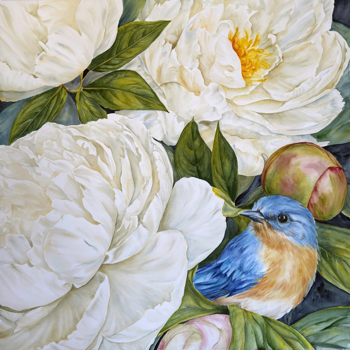 Impressionistic Watercolour , Among White Peonies By Anna Lyashenko, 22 X 22, Artwork For Sale On Artfinder