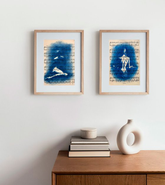 Muse №6 - Blue Moonlight Woman Playing Piano