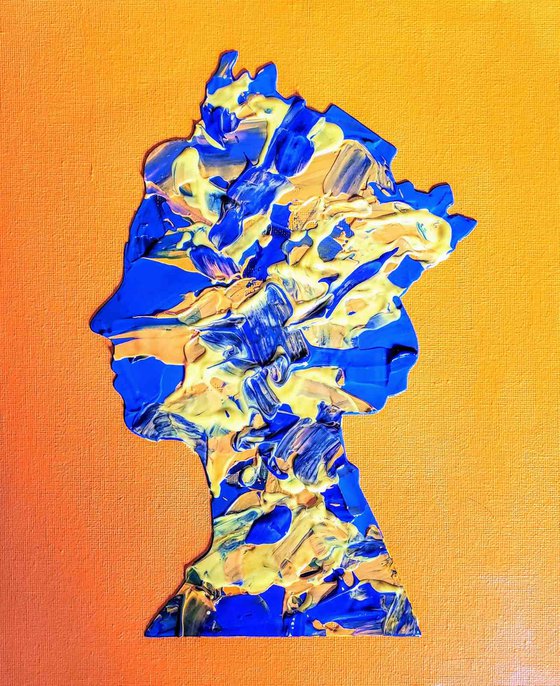 Queen #54 on Deep Yellow background Ultramarine, Deep Blue, Orange, Yellow   inspired by Queen Elizabeth II