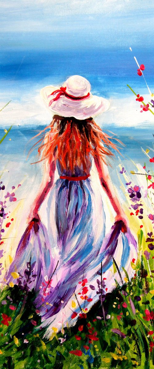 Woman in floral meadow by Kovács Anna Brigitta