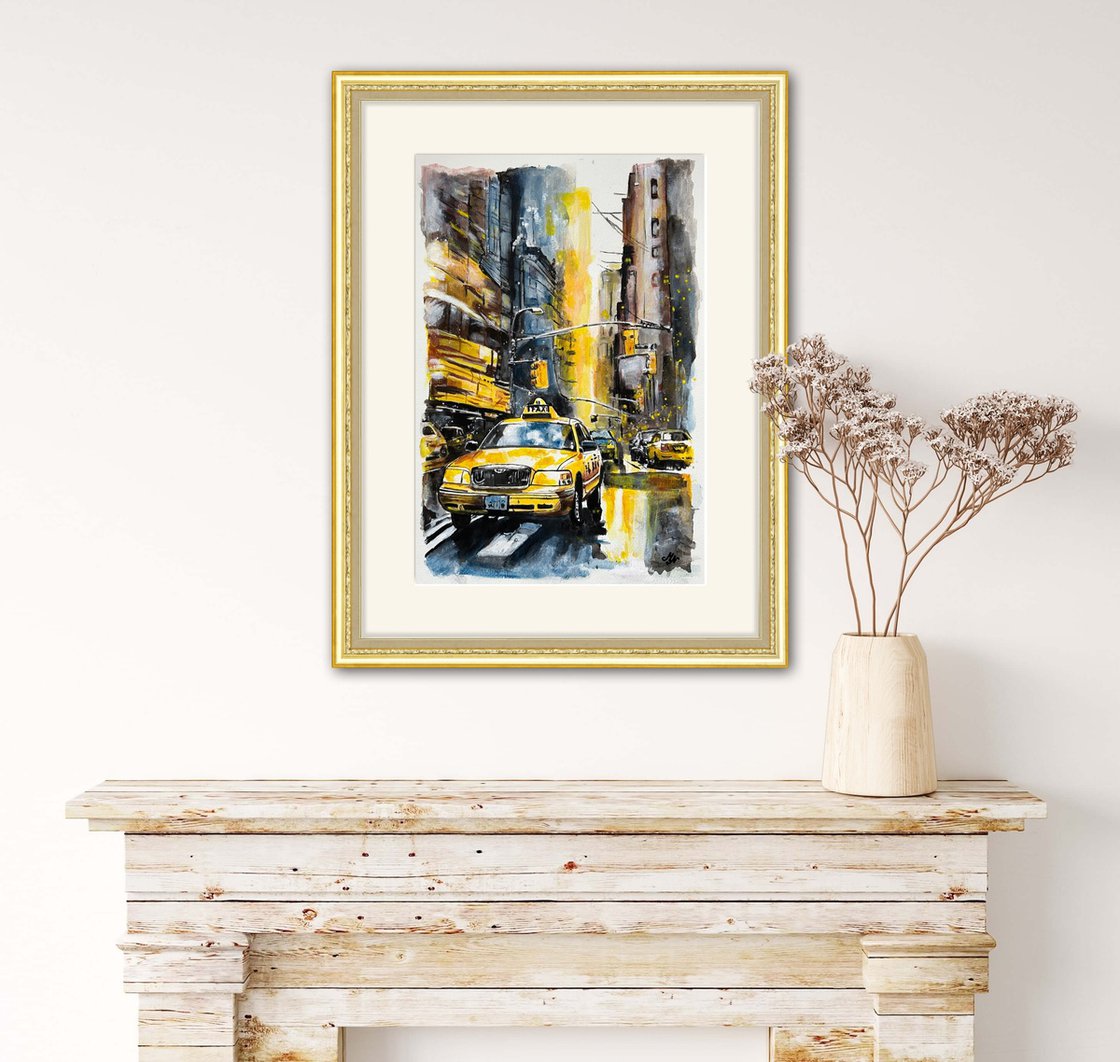 Rain-Kissed New York Acrylic painting: Misty Lady - M. Nierobisz