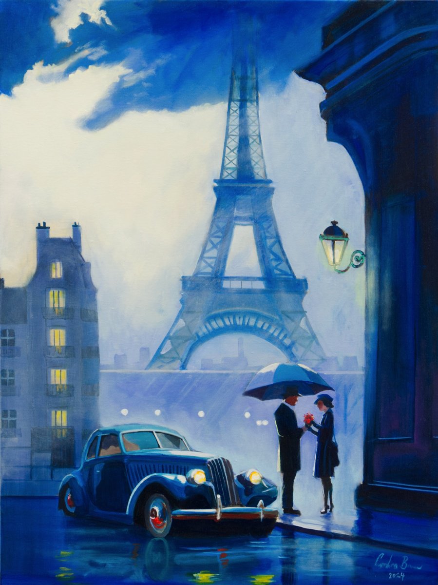 Rainy Parisian Encounter by Gordon Bruce