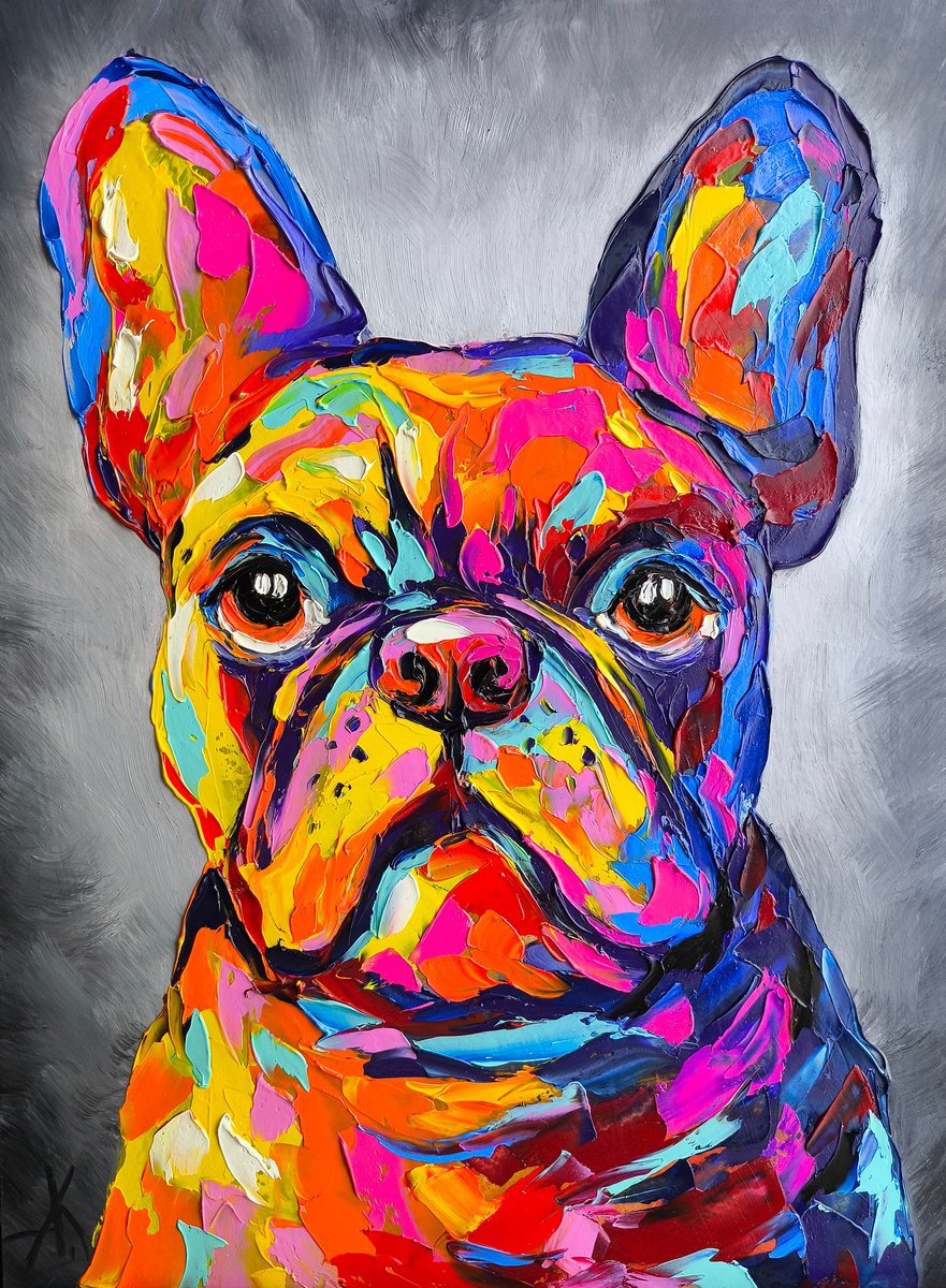 Impressionistic Animal Oil Painting By Anastasia Kozorez, 12 X 16, Frenchie Charm, Original Artwork