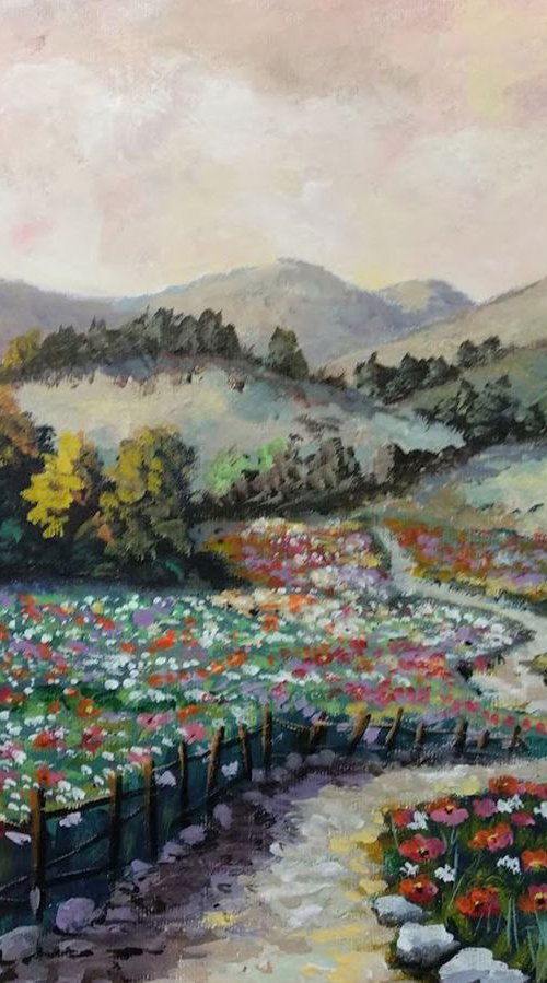 Summer landscape with fild of poppies and daisies by Ivan Todorov