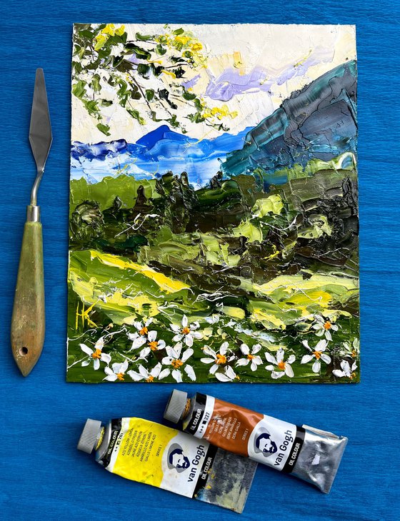 Alps Painting Mountains Original Art Swiss Alps Impasto Landscape Oil Artwork Switzerland Small Wall Art