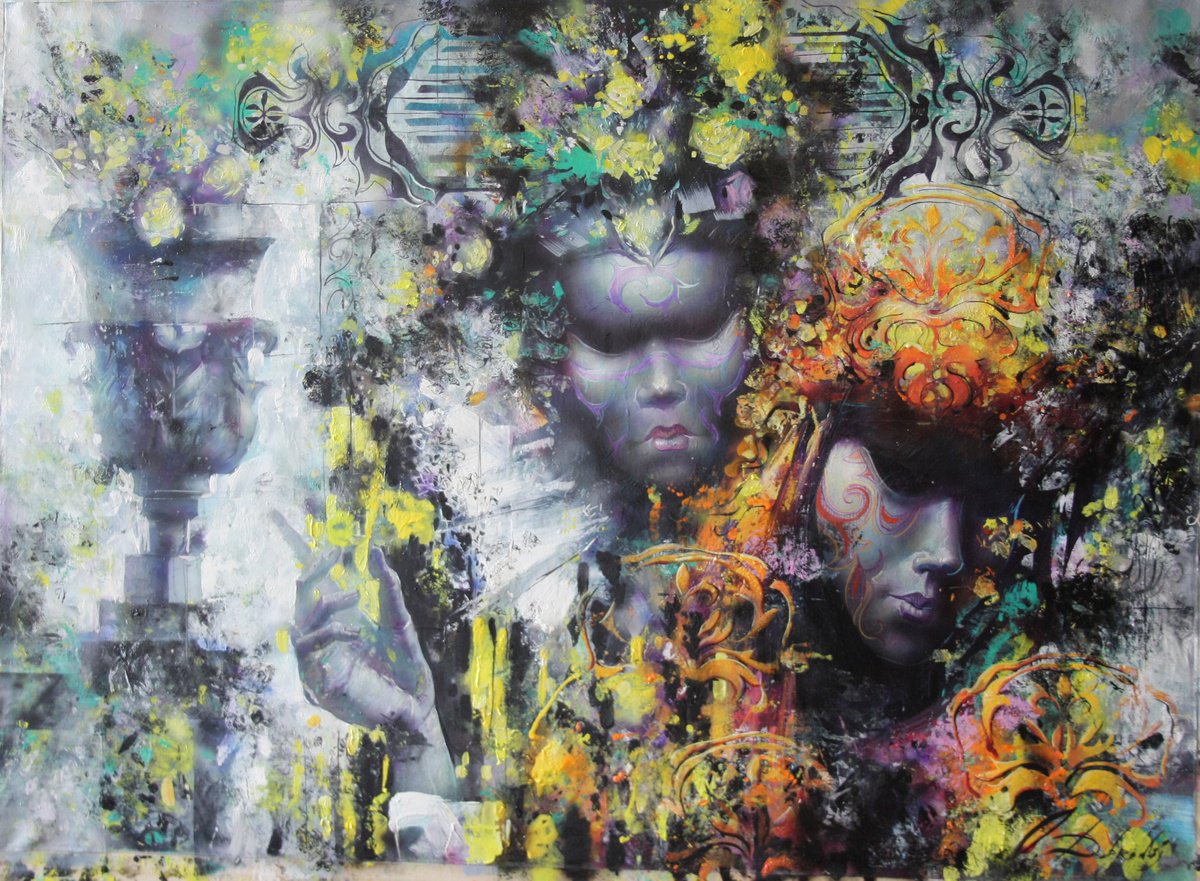 Impressionistic Portrait Oil Painting By Alexandr Dobrodiy, 43 X 31, Provincials On The Terrace, Original Artwork