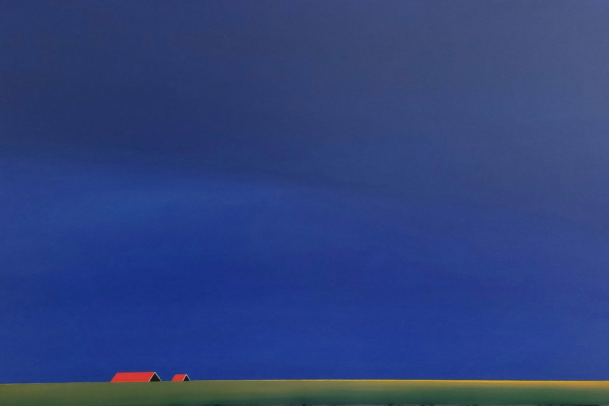  Red Roofs, Blue Sky (April) By Nelly Van Nieuwenhuijzen, 47 X 31, Artwork For Sale On Artfinder