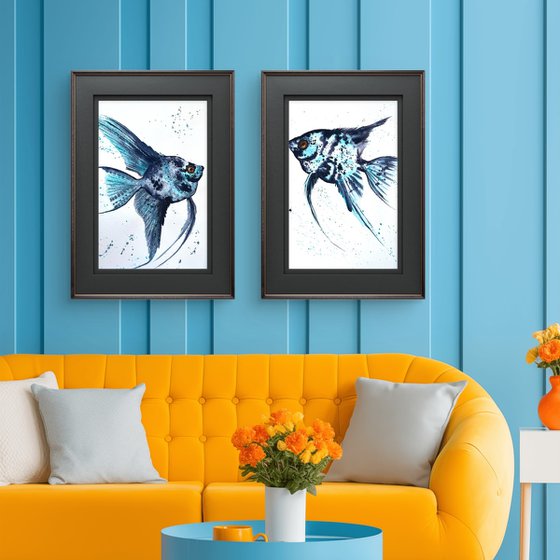 Set of 2 Exotic Blue fish