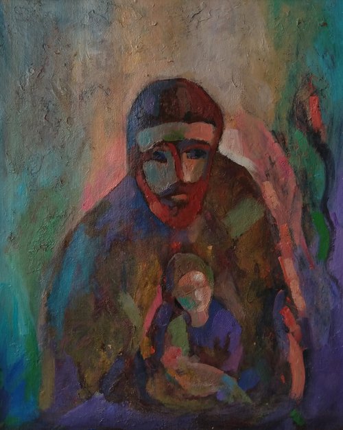 Grandson and grandfather (40x50cm, oil paper, ready to hang) by Kamsar Ohanyan