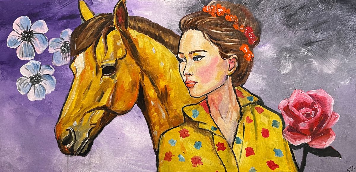 Impressionistic Portrait Acrylic Painting By Aisha Haider, 40 X 20, Companionship, Original Artwork