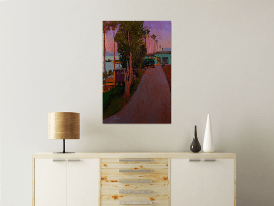 Dusk. Driveway in California