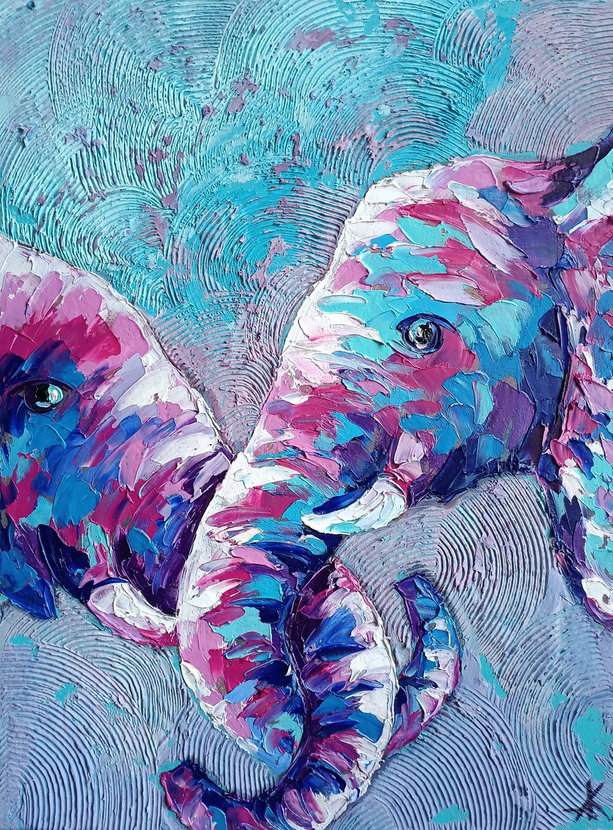 Heat - elephants, love, mother, elephant, mother’s love, Africa, animals, gift for mother by Anastasia Kozorez