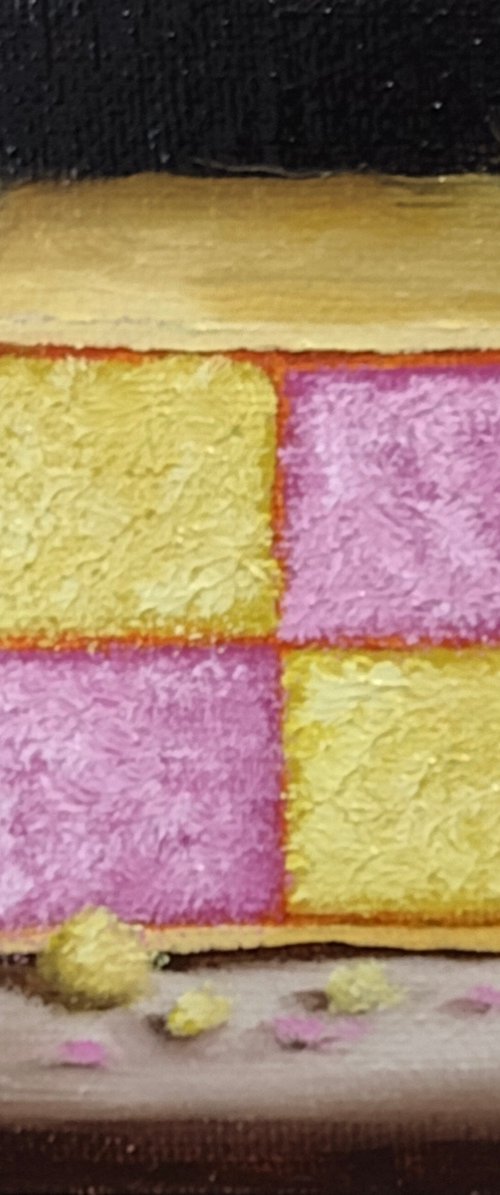 Little Battenberg cake slice still life by Jane Palmer Art